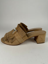 Load image into Gallery viewer, Tods Double T Suede Fringe Sandal Size 37EU Beige