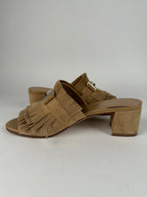 Load image into Gallery viewer, Tods Double T Suede Fringe Sandal Size 37EU Beige