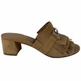 Tods Double T Suede Fringe Sandal Size 37EU Beige