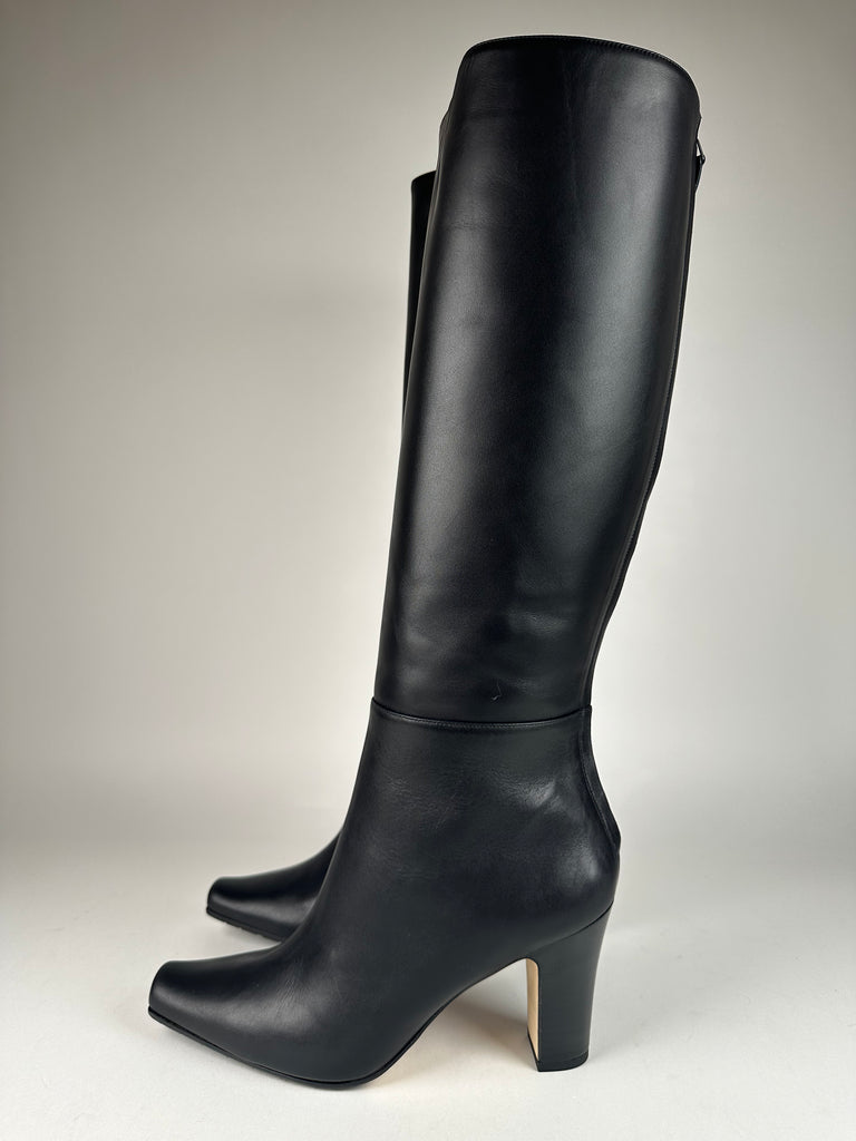 Manolo Blahnik Cantuna Knee High Leather Boots Black Size 40.5EU