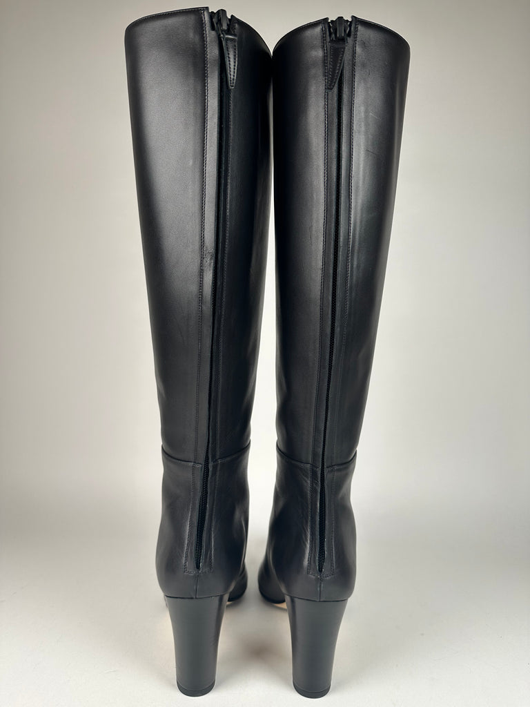 Manolo Blahnik Cantuna Knee High Leather Boots Black Size 40.5EU