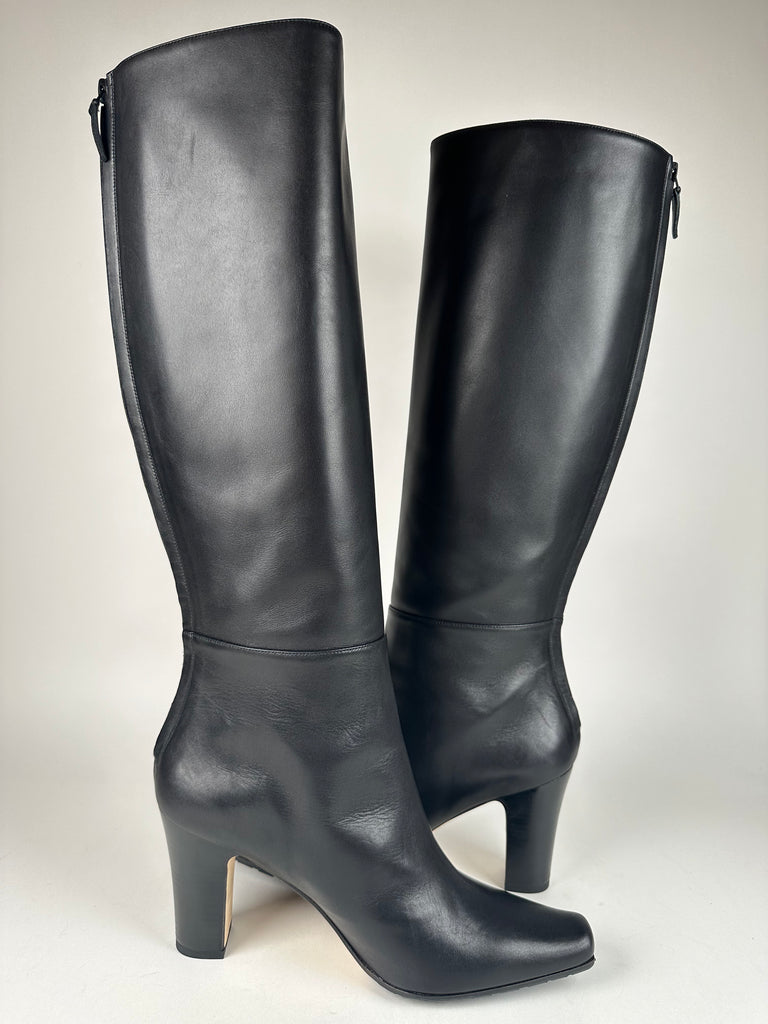Manolo Blahnik Cantuna Knee High Leather Boots Black Size 40.5EU