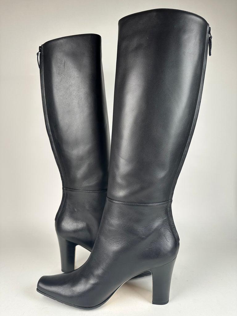 Manolo Blahnik Cantuna Knee High Leather Boots Black Size 40.5EU