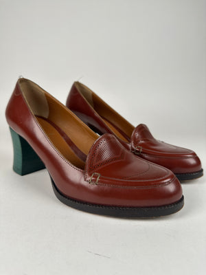 Fendi Austen Colorblock Loafer Pump Cognac/ Teal Size 37.5EU