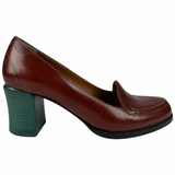 Fendi Austen Colorblock Loafer Pump Cognac/ Teal Size 37.5EU