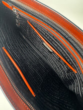 Load image into Gallery viewer, Prada Spazzolato Fiori Appliqué Flowers Patent Leather Pouch Clutch Orange Black Yellow