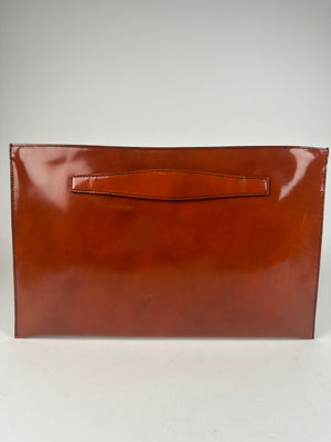 Prada Spazzolato Fiori Appliqué Flowers Patent Leather Pouch Clutch Orange Black Yellow