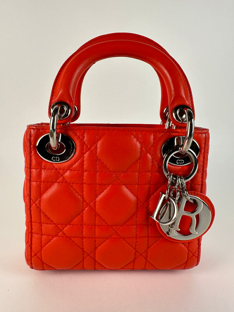 Dior Cannage Quilted Lambskin Nano Lady Dior Orange