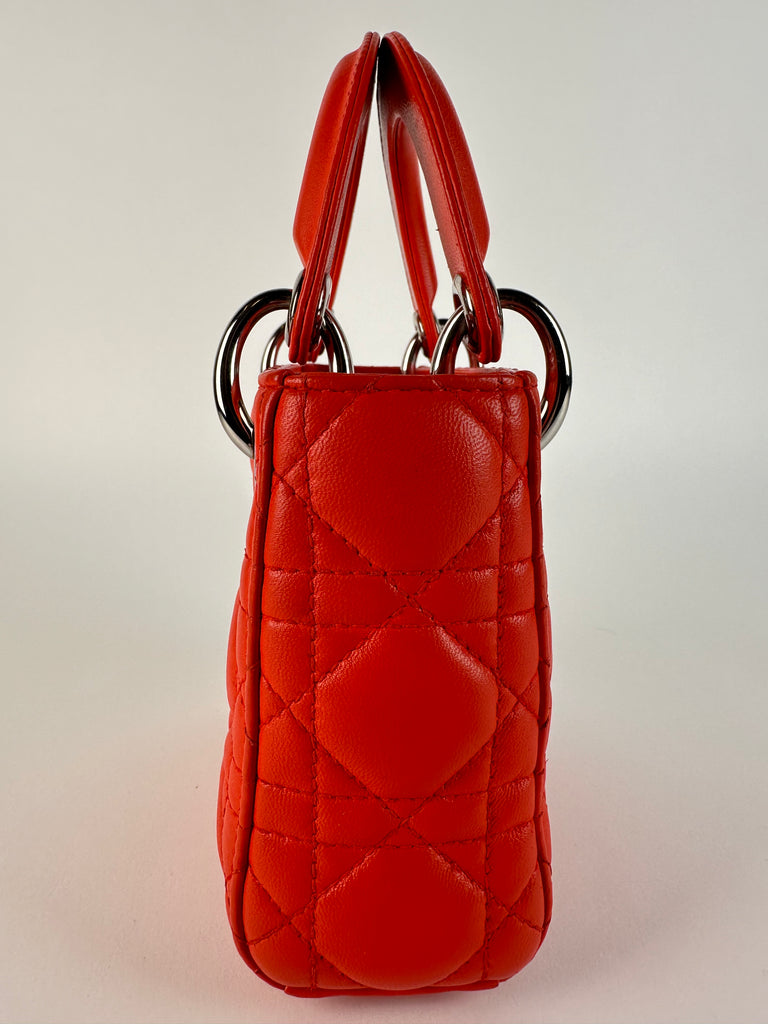 Dior Cannage Quilted Lambskin Nano Lady Dior Orange