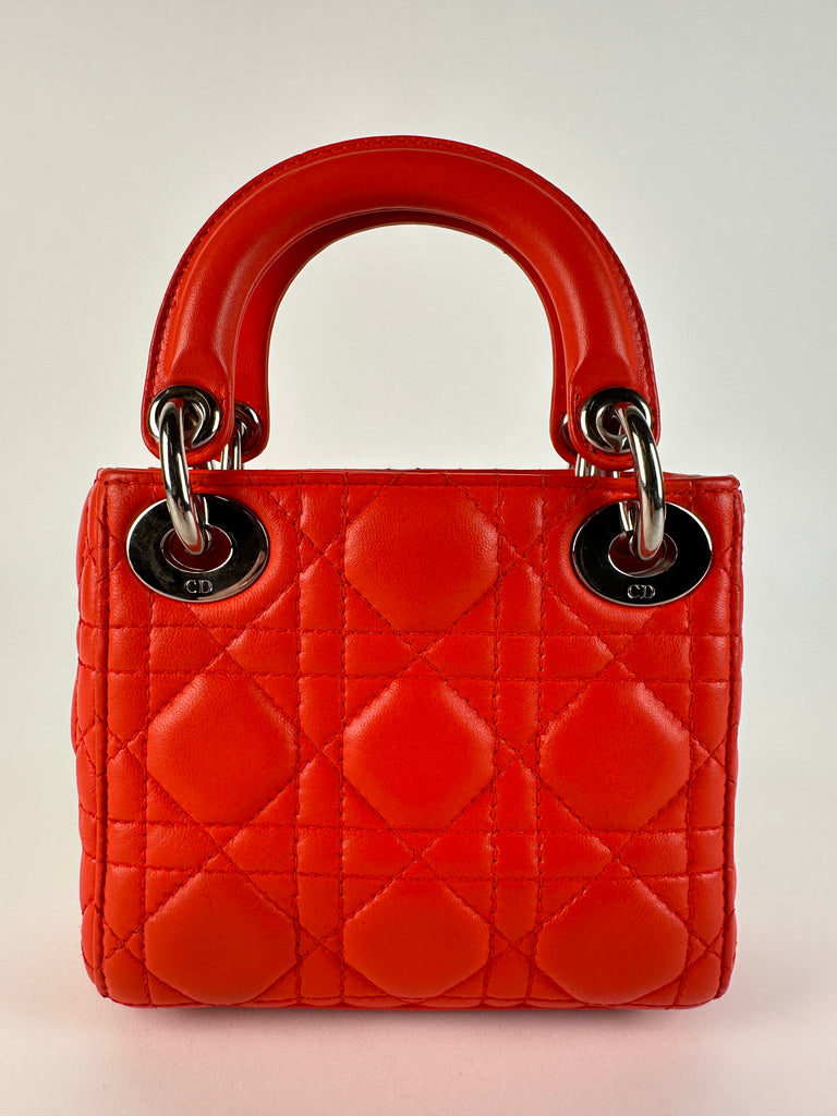 Dior Cannage Quilted Lambskin Nano Lady Dior Orange