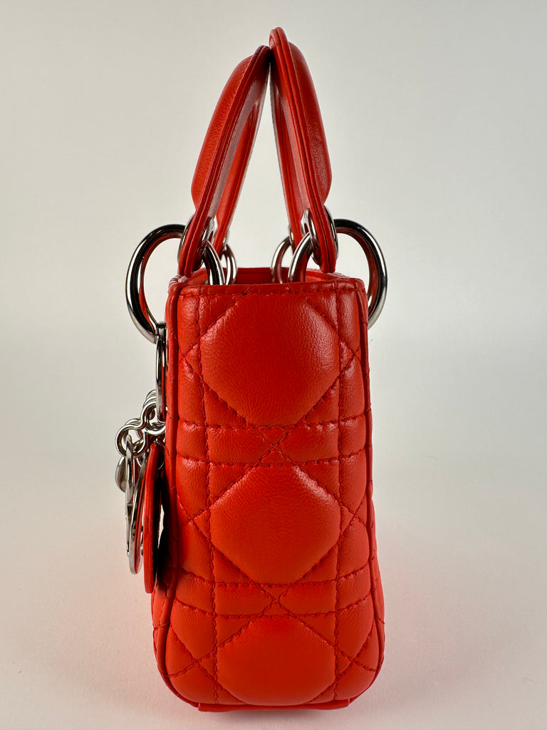 Dior Cannage Quilted Lambskin Nano Lady Dior Orange