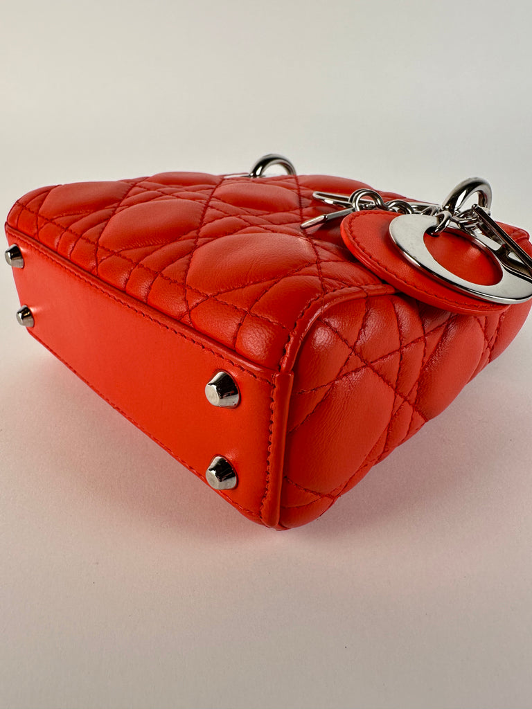 Dior Cannage Quilted Lambskin Nano Lady Dior Orange