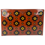 Prada Spazzolato Fiori Appliqué Flowers Patent Leather Pouch Clutch Orange Black Yellow