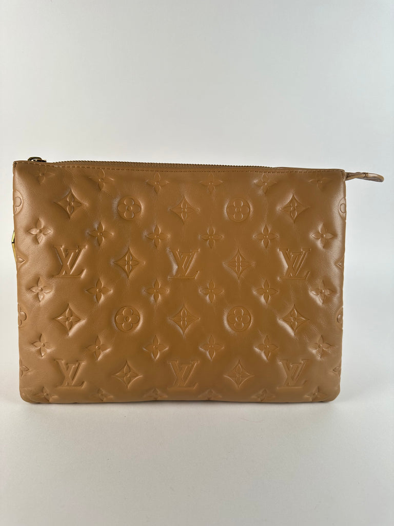 Louis Vuitton Lambskin Embossed Monogram Coussin PM Camel Brown