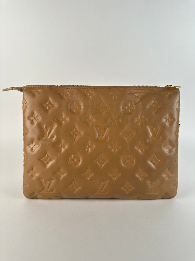 Louis Vuitton Lambskin Embossed Monogram Coussin PM Camel Brown