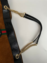 Load image into Gallery viewer, Gucci Suede Patent Maxi Rajah Chain Tote Nocciola Black