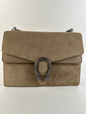 Gucci Suede Medium Dionysus Shoulder Bag Taupe
