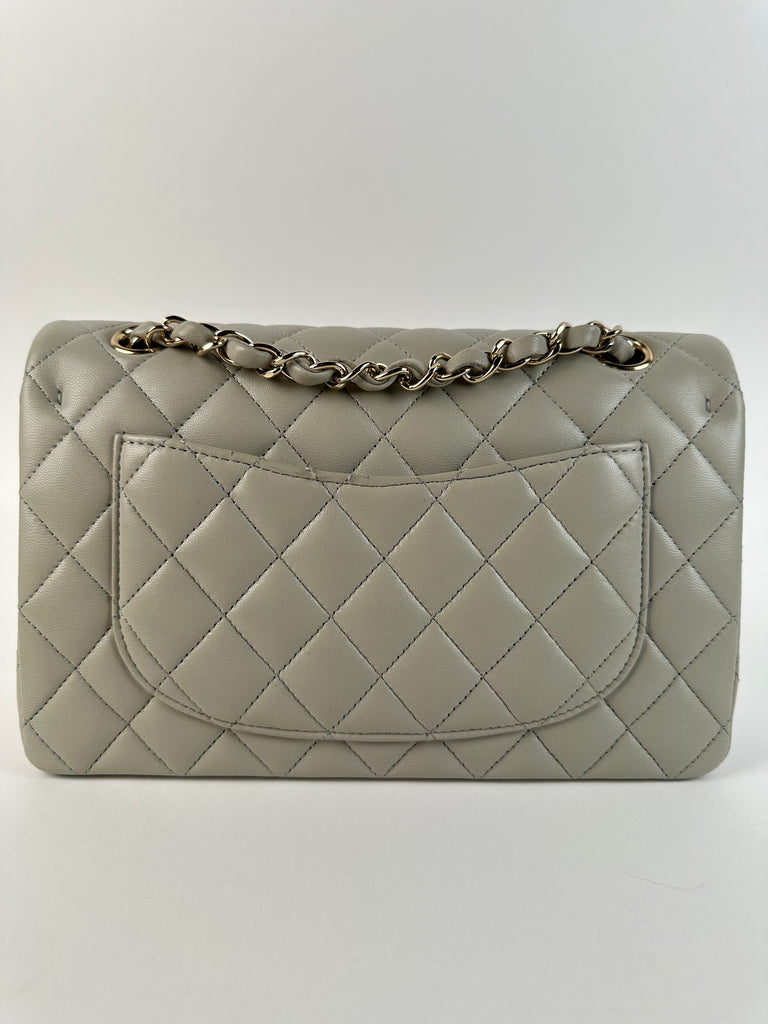 Chanel Lambskin Quilted Small Classic Double Flap Light Grey