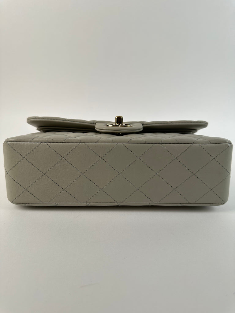 Chanel Lambskin Quilted Small Classic Double Flap Light Grey