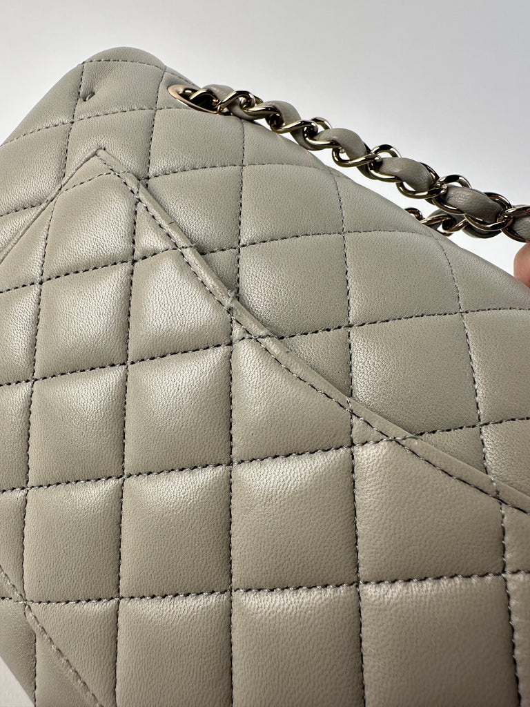 Chanel Lambskin Quilted Small Classic Double Flap Light Grey