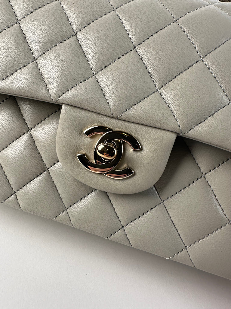 Chanel Lambskin Quilted Small Classic Double Flap Light Grey