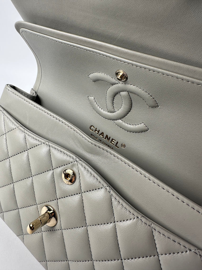 Chanel Lambskin Quilted Small Classic Double Flap Light Grey