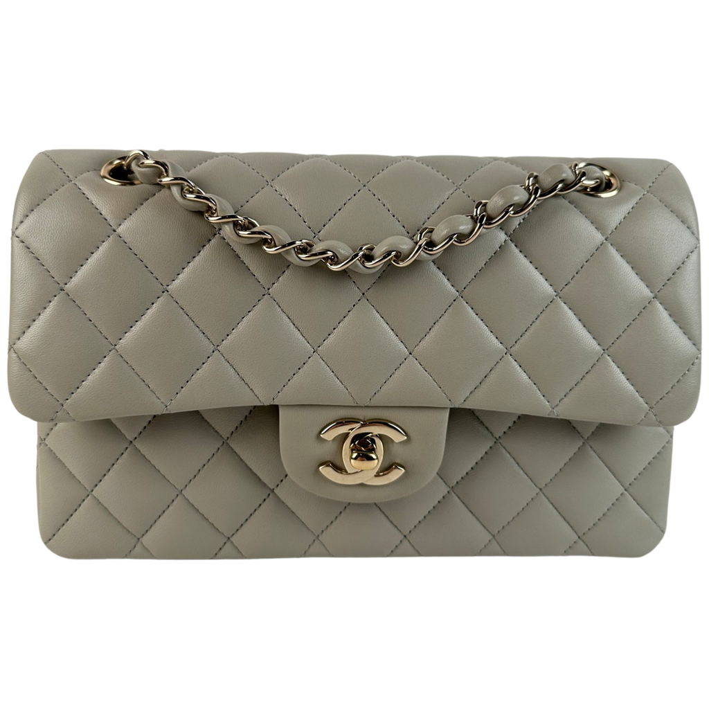 Chanel Lambskin Quilted Small Classic Double Flap Light Grey