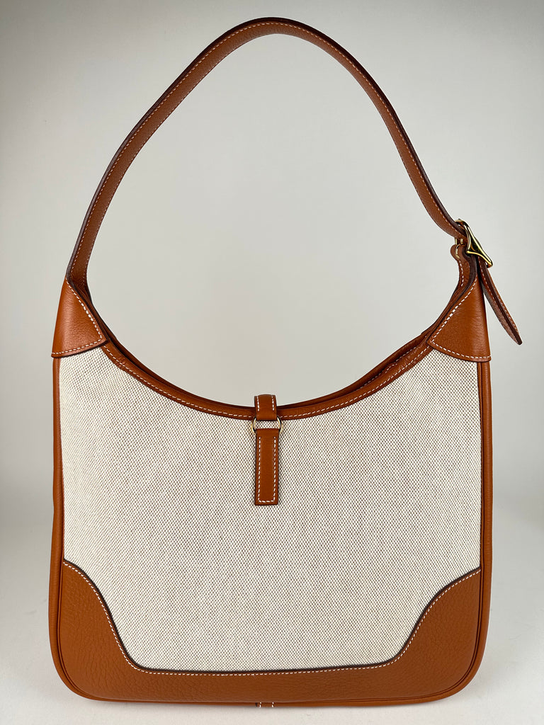 Hermes Toile Courchevel Trim II 31 Gold Hobo Bag