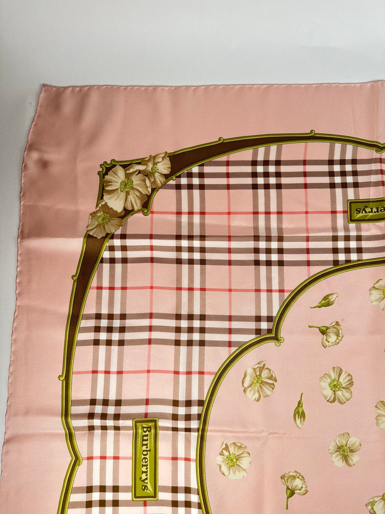 Burberry Vintage Check Floral Pattern Scarf Pink