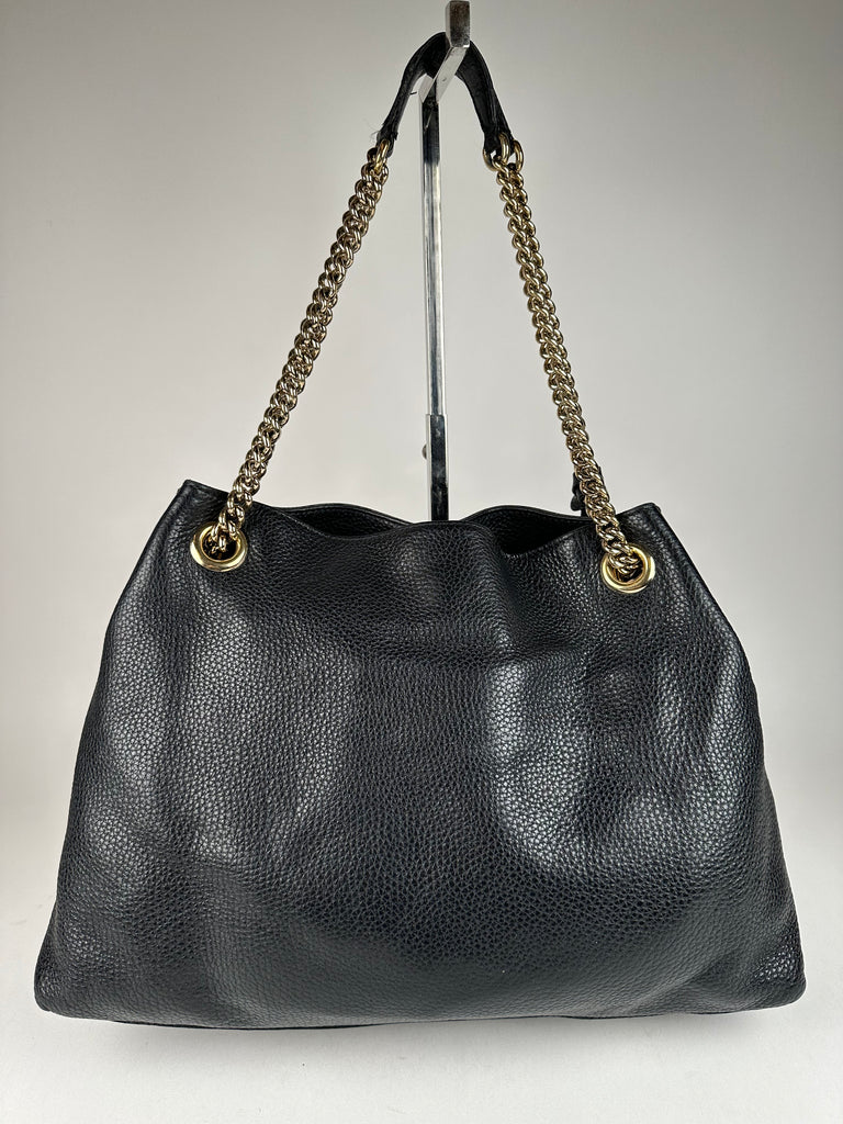 Gucci Pebbled Calfskin Medium Soho Chain Tote Black