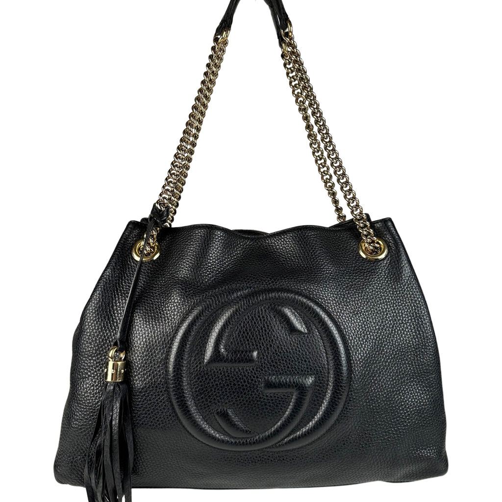 Gucci Pebbled Calfskin Medium Soho Chain Tote Black