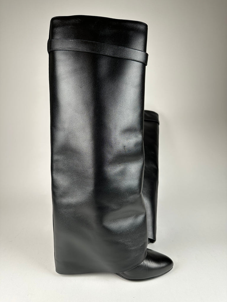 Givenchy Shark Lock Tall Boots Black Leather Size 42EU