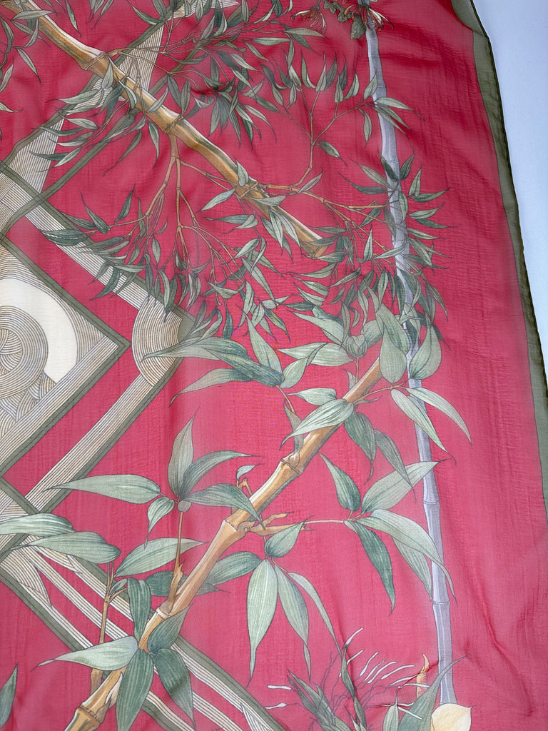 Hermes Serenite Silk Sheer Scarf Red Green 90cm