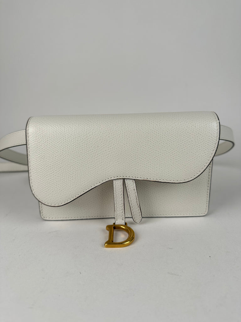 Dior Grained Calfskin Saddle Belt Pouch White