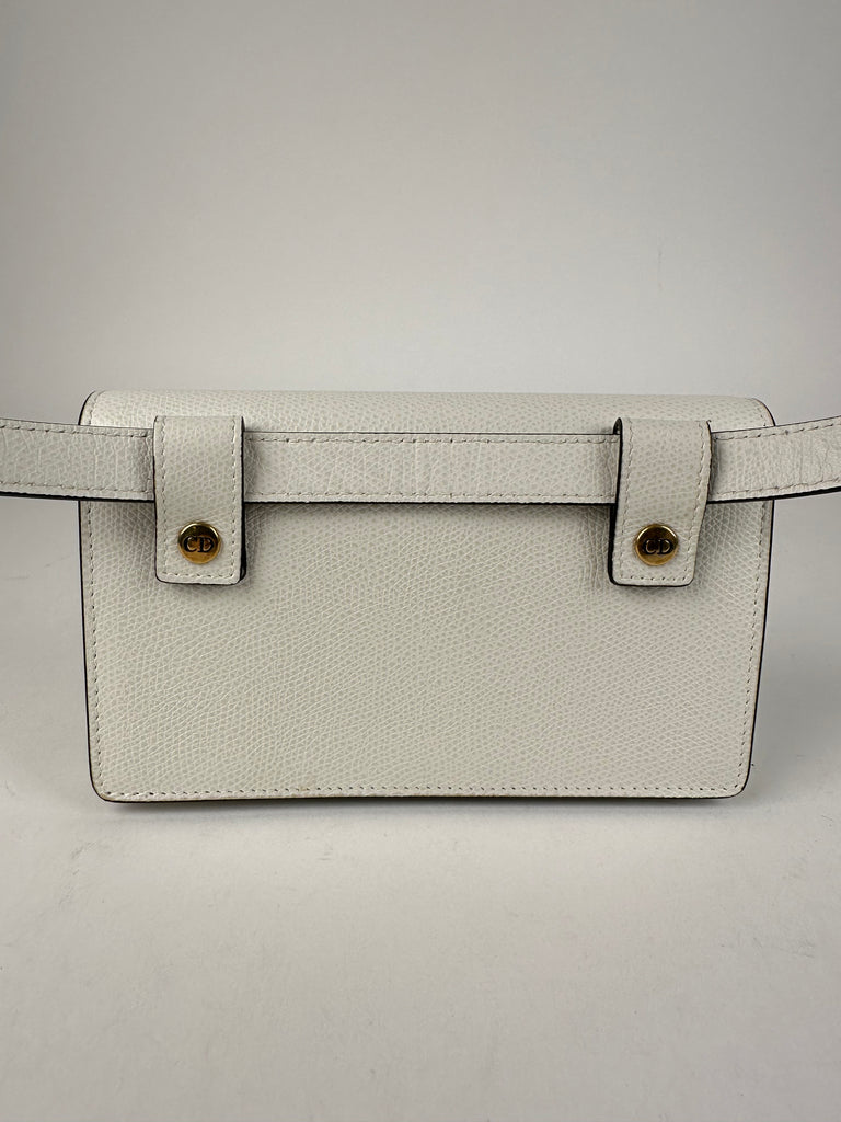 Dior Grained Calfskin Saddle Belt Pouch White