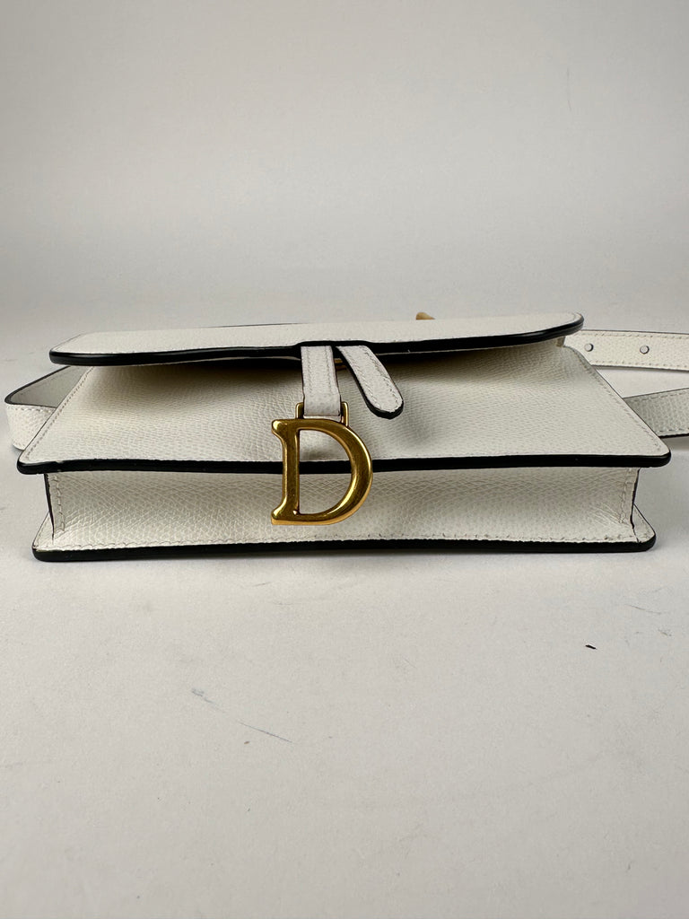 Dior Grained Calfskin Saddle Belt Pouch White