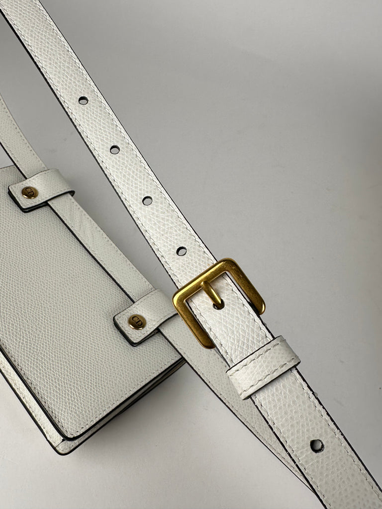 Dior Grained Calfskin Saddle Belt Pouch White