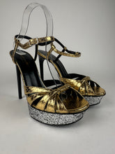 Load image into Gallery viewer, Saint Laurent Metallic Tribute 105 Platform Sandal Gold/Silver Size 39.5EU
