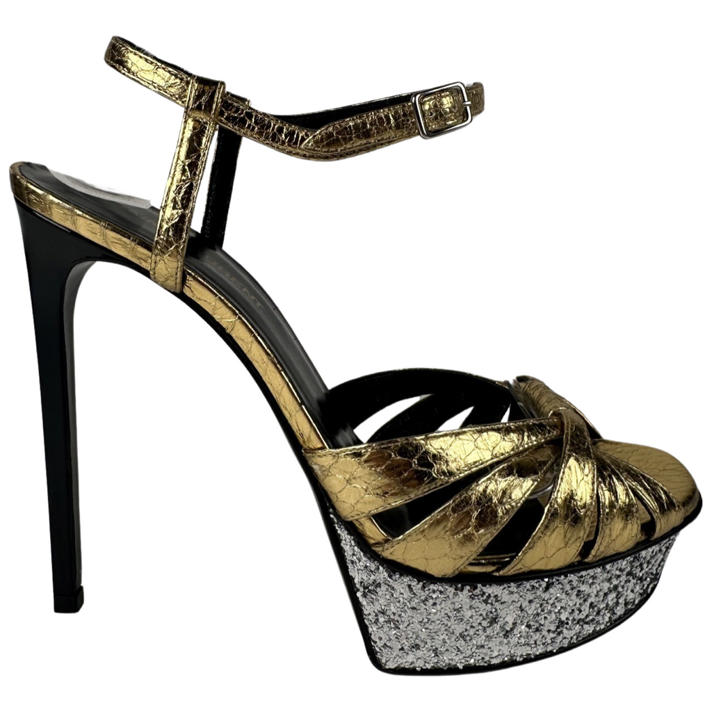 Saint Laurent Metallic Tribute 105 Platform Sandal Gold/Silver Size 39.5EU