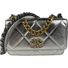 Load image into Gallery viewer, Chanel Metallic Goatskin Quilted 19 Wallet On Chain WOC Silver