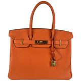 Hermes Birkin 30 Orange Clemence Leather GHW