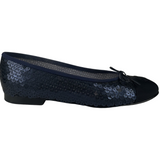 Chanel CC Sequin Logo Ballerina Flats Navy Blue/ Black Size 38EU