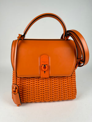 Salvatore Ferragamo Smooth Calfskin Woven Small Boxyz Orange