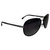 Chanel Aviator Style Sunglasses With Chain And Leather Accents Black Ruthenium