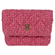Load image into Gallery viewer, Chanel Tweed Quilted Flap Chain Waist Belt Bag Pink