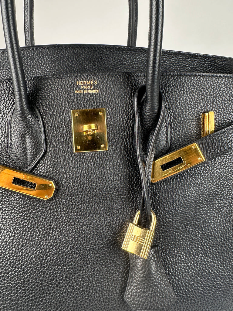 Hermes Birkin 35 Taurillon Clemence Leather Black Gold Hardware