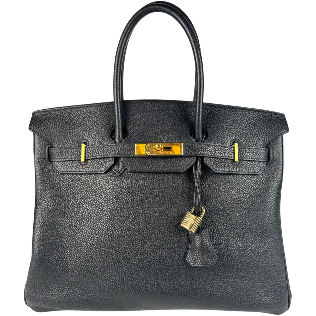 Hermes Birkin 35 Taurillon Clemence Leather Black Gold Hardware