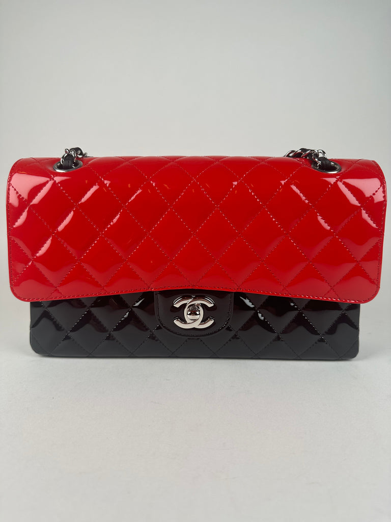 Chanel Patent Leather Medium Classic Double Flap Red Black
