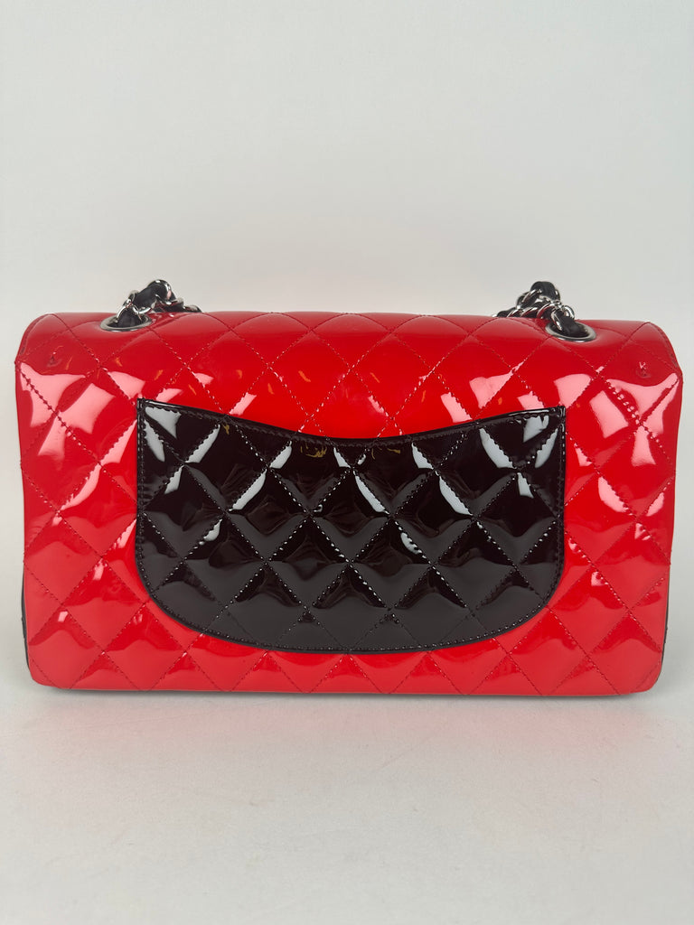 Chanel Patent Leather Medium Classic Double Flap Red Black