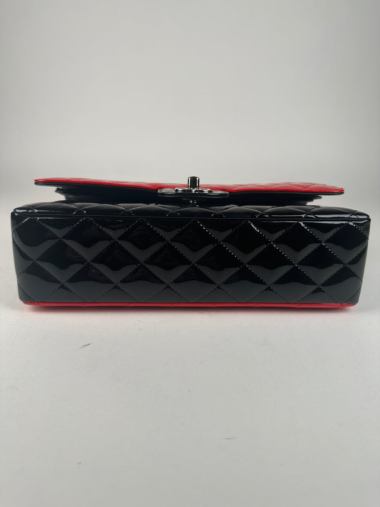 Chanel Patent Leather Medium Classic Double Flap Red Black